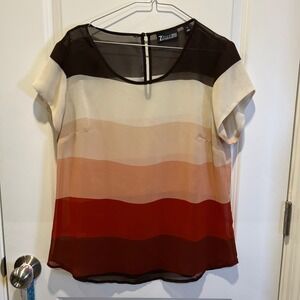 7th Avenue Design Studio New York & Company Ombre Color Block Sheer Blouse Top M